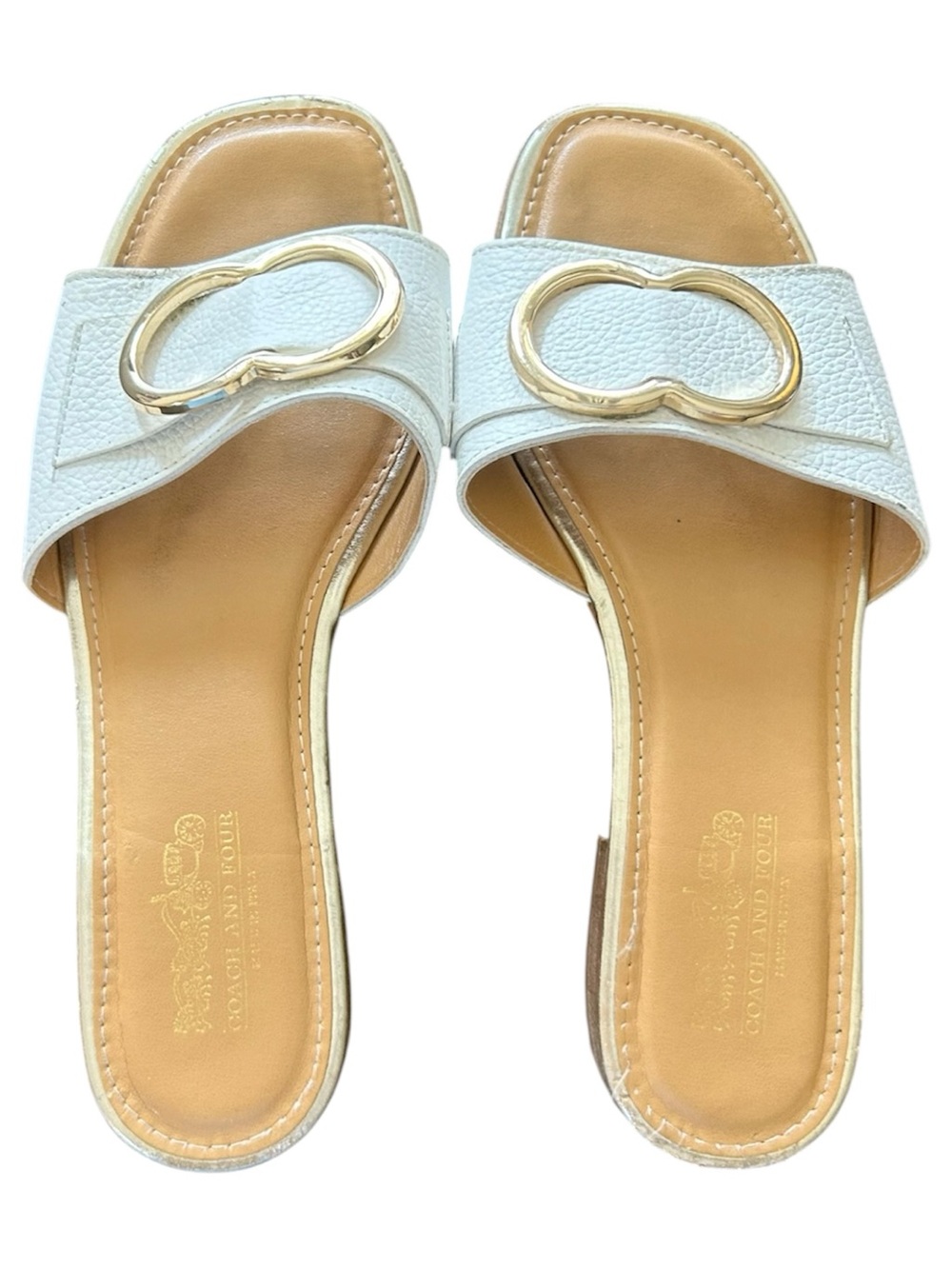 Coach and four white gold slide sandals